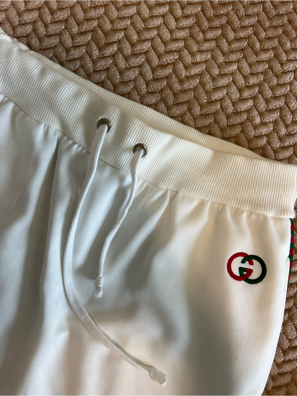 Gucci White Midi Pencil Skirt Web Stripe Logo Drawstring Size Small - Picture 7 of 10